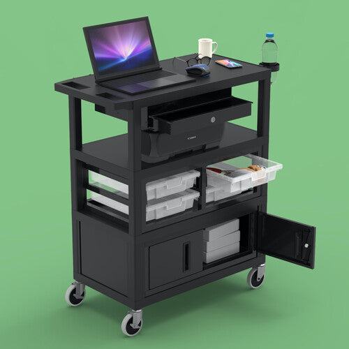 Luxor-ECMBSKBC-B 32 x 18" Deluxe Teacher Cart with Locking Cabinet & Storage Bins