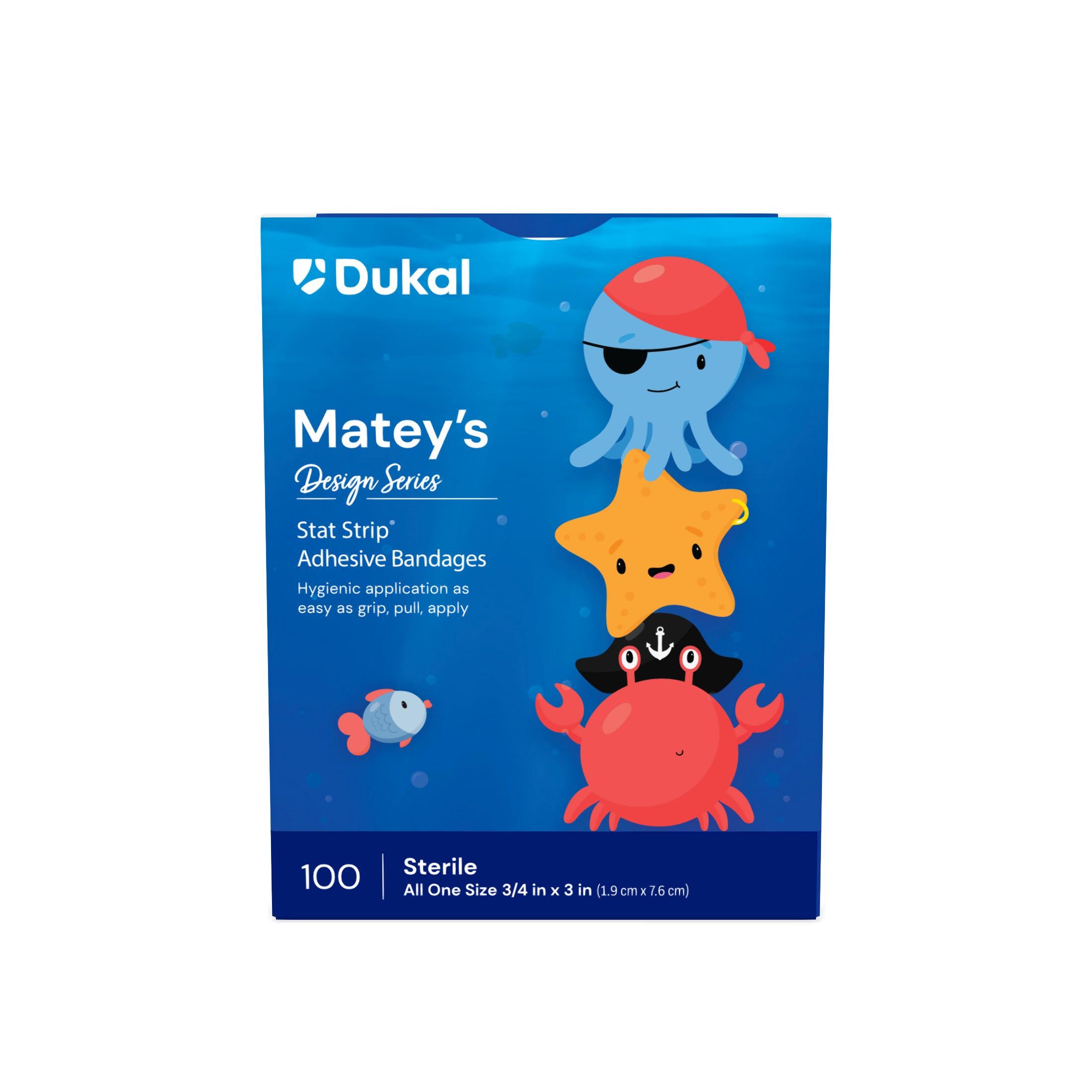 Dukal Corporation-16710 Stat Strip® Adhesive Bandage, Matey's, 3/4" x 3", Sterile (100/bx, 12 bx/cs)