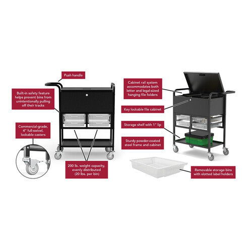 Luxor-UCWS003 File Cart with Locking Cabinet and Storage Bins