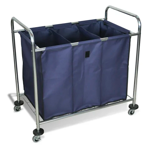 Marketlab-17950 Steel and Canvas Bulk Linen Cart • 38.5"W x 24.75"D x 36.5"H, Three Compartment • Navy, 1/ea