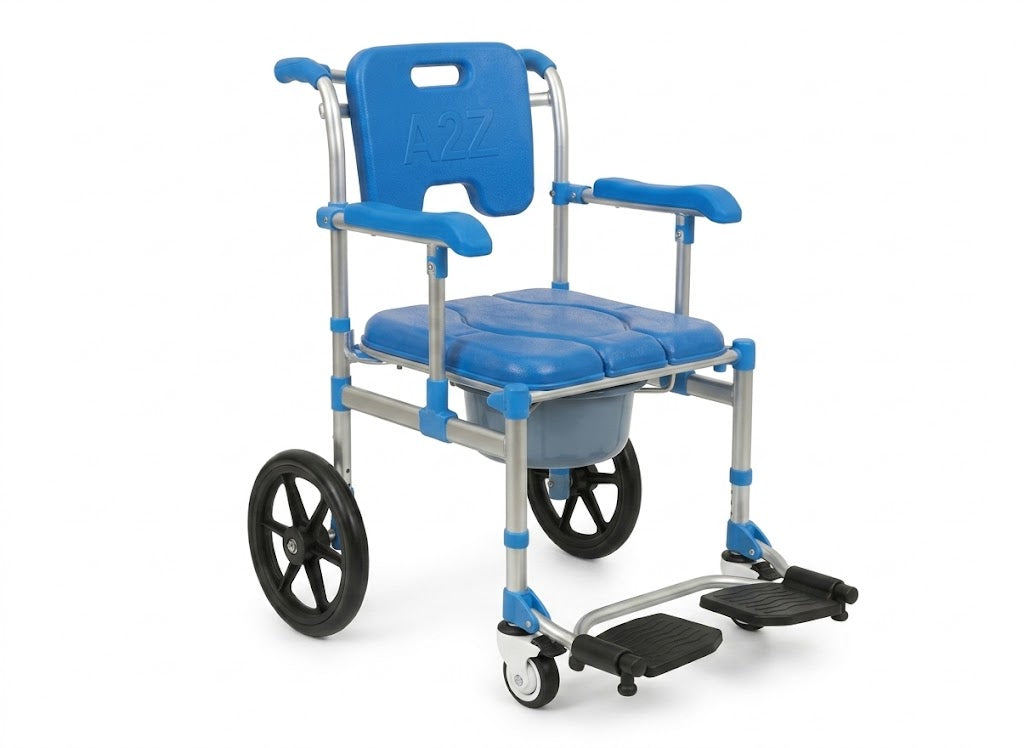 A2Z Mobility-A2Z-SC802BLU Rolling Shower Commode Chair with Footrests - Blue (1 EA)