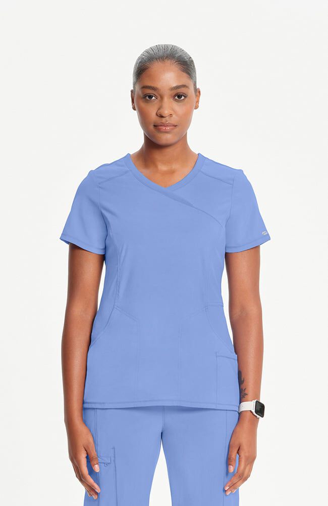 Infinity Women's 4-Pocket Knit Panel Mock Wrap Scrub Top
