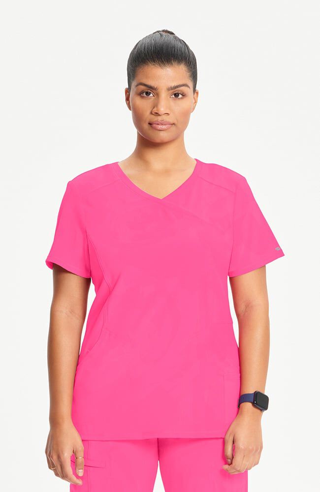 Infinity Women's 4-Pocket Knit Panel Mock Wrap Scrub Top