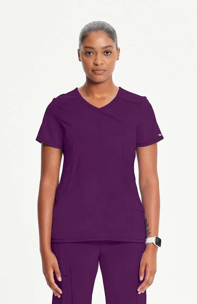 Infinity Women's 4-Pocket Knit Panel Mock Wrap Scrub Top