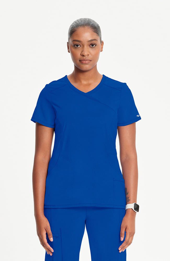 Infinity Women's 4-Pocket Knit Panel Mock Wrap Scrub Top
