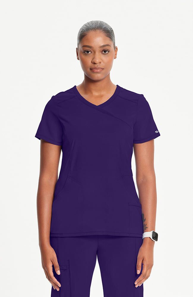 Infinity Women's 4-Pocket Knit Panel Mock Wrap Scrub Top
