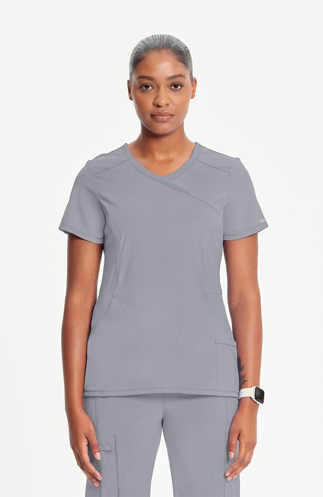 Infinity Women's 4-Pocket Knit Panel Mock Wrap Scrub Top