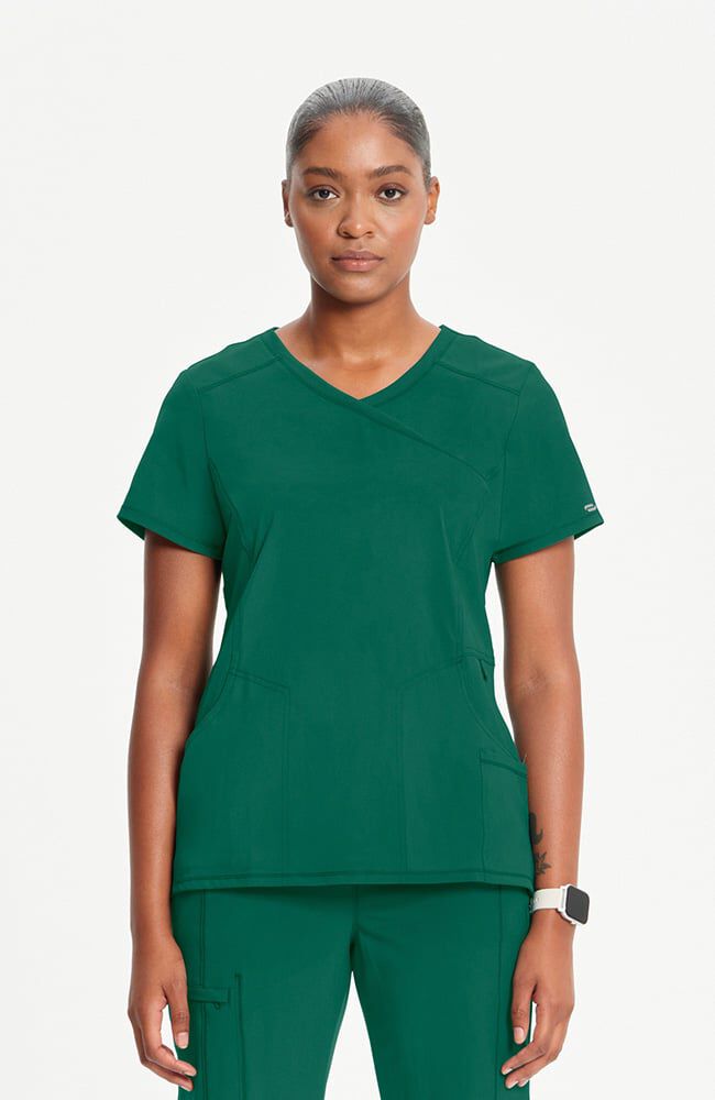 Infinity Women's 4-Pocket Knit Panel Mock Wrap Scrub Top