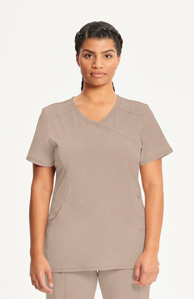 Infinity Women's 4-Pocket Knit Panel Mock Wrap Scrub Top