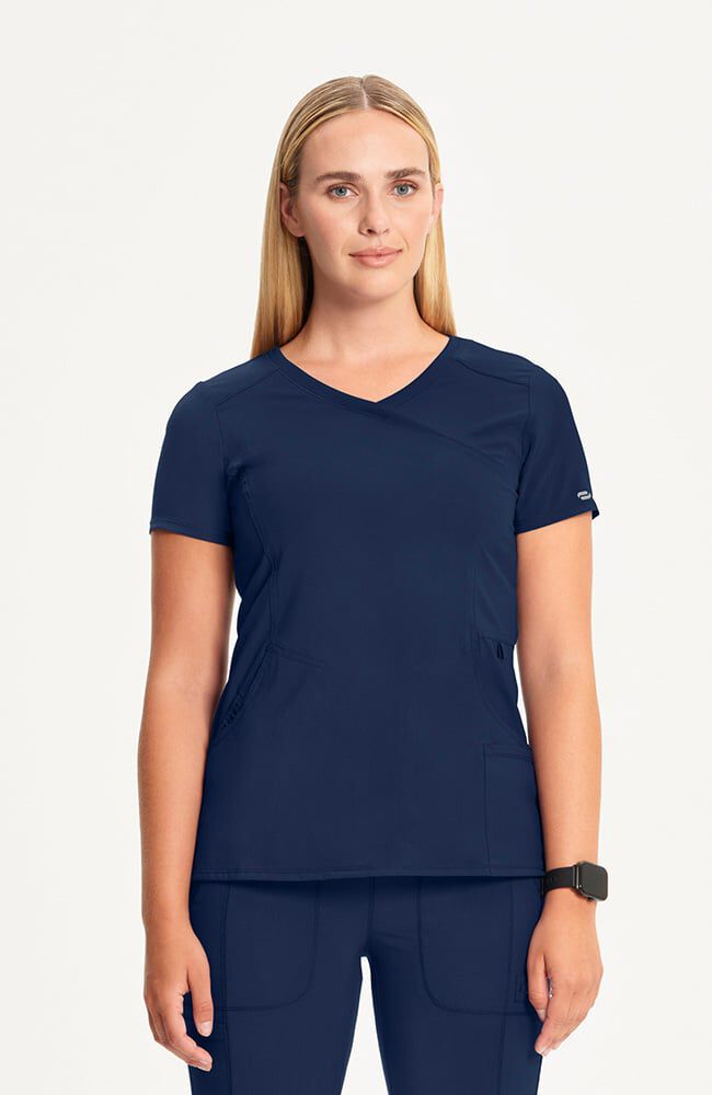 Infinity Women's 4-Pocket Knit Panel Mock Wrap Scrub Top