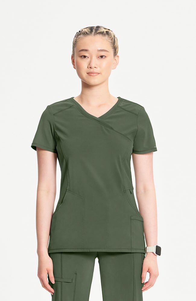 Infinity Women's 4-Pocket Knit Panel Mock Wrap Scrub Top