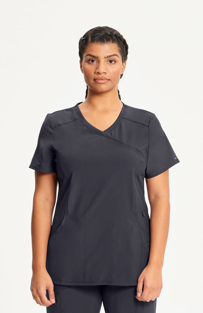 Infinity Women's 4-Pocket Knit Panel Mock Wrap Scrub Top