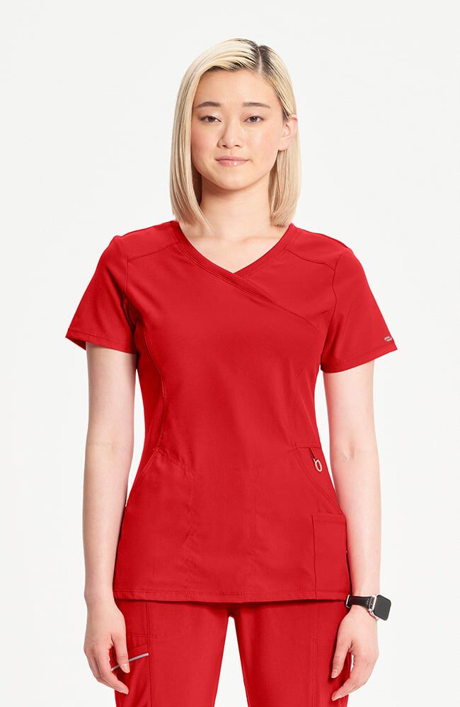 Infinity Women's 4-Pocket Knit Panel Mock Wrap Scrub Top