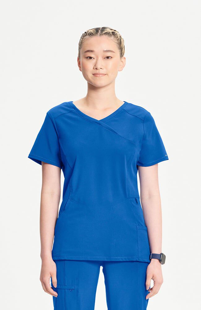 Infinity Women's 4-Pocket Knit Panel Mock Wrap Scrub Top