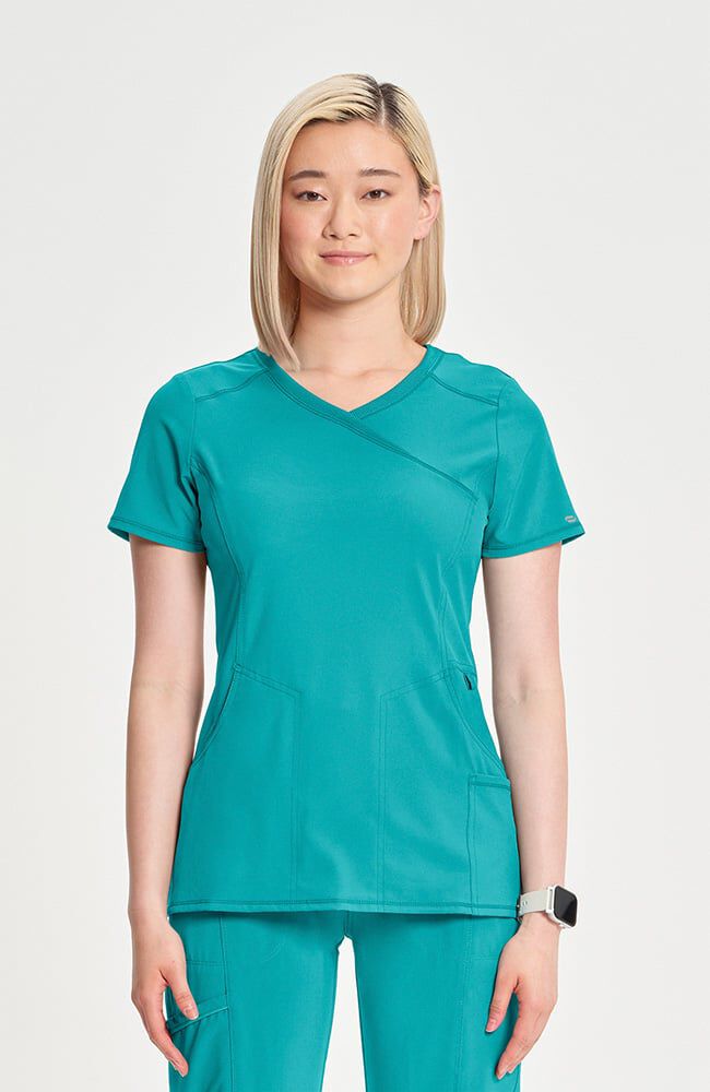 Infinity Women's 4-Pocket Knit Panel Mock Wrap Scrub Top