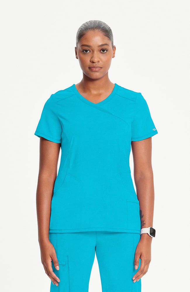 Infinity Women's 4-Pocket Knit Panel Mock Wrap Scrub Top
