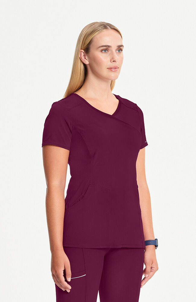 Infinity Women's 4-Pocket Knit Panel Mock Wrap Scrub Top