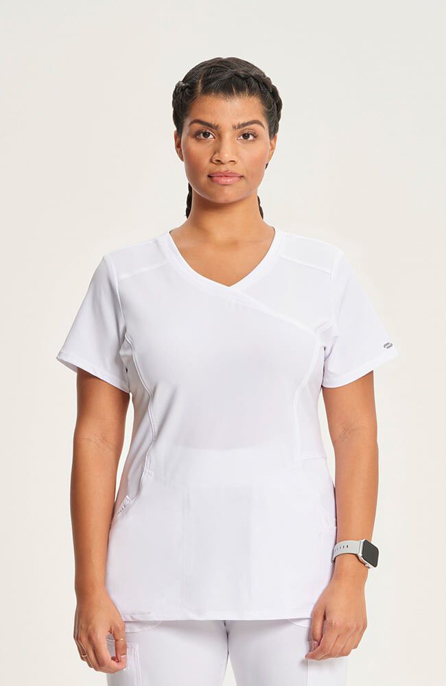 Infinity Women's 4-Pocket Knit Panel Mock Wrap Scrub Top
