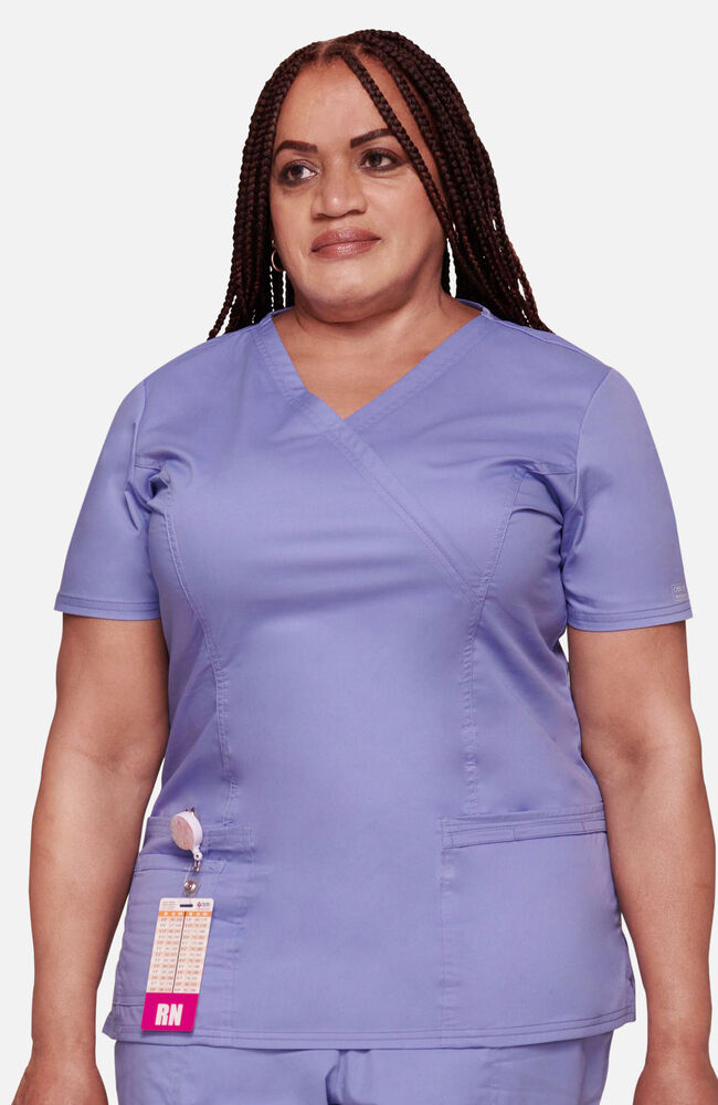 Cherokee Medical WW Core Stretch Women's Mock Wrap Princess Seam Solid Scrub Top