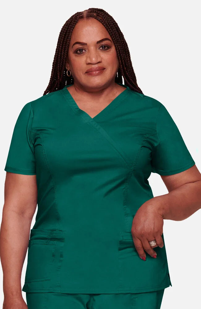 Cherokee Medical WW Core Stretch Women's Mock Wrap Princess Seam Solid Scrub Top