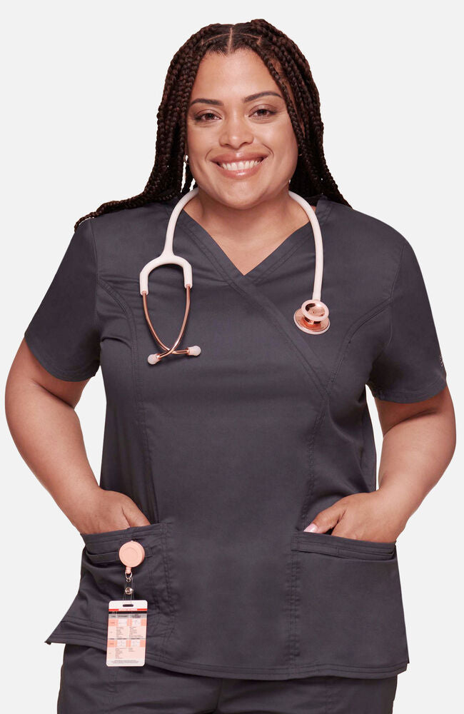 Cherokee Medical WW Core Stretch Women's Mock Wrap Princess Seam Solid Scrub Top