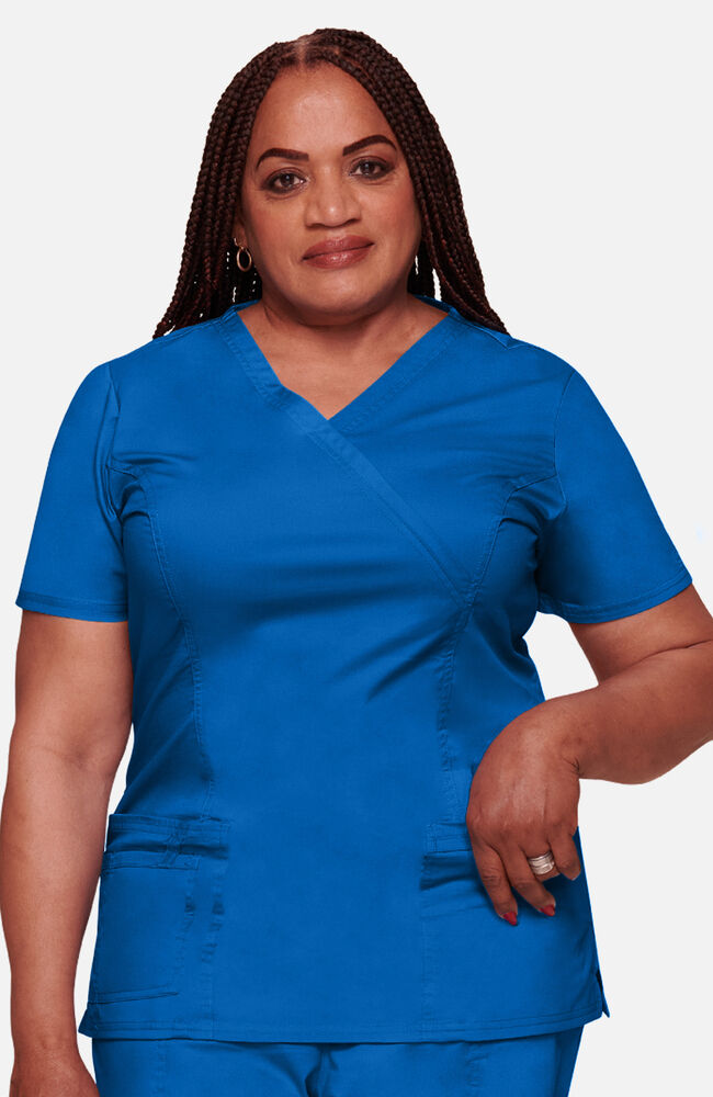 Cherokee Medical WW Core Stretch Women's Mock Wrap Princess Seam Solid Scrub Top