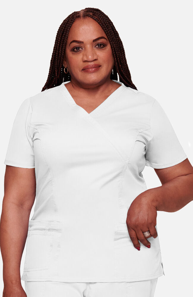 Cherokee Medical WW Core Stretch Women's Mock Wrap Princess Seam Solid Scrub Top