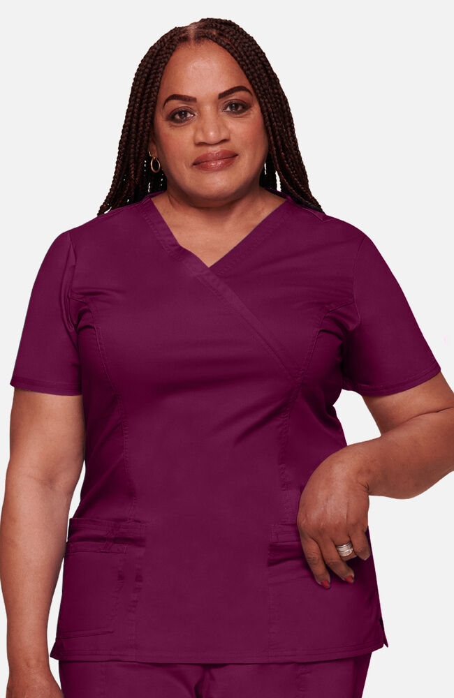 Cherokee Medical WW Core Stretch Women's Mock Wrap Princess Seam Solid Scrub Top