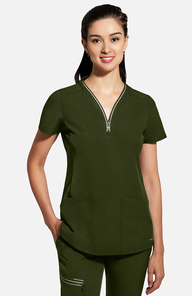 360 by Healing Hands Women's Sonia Zip Y-Neck Scrub Top