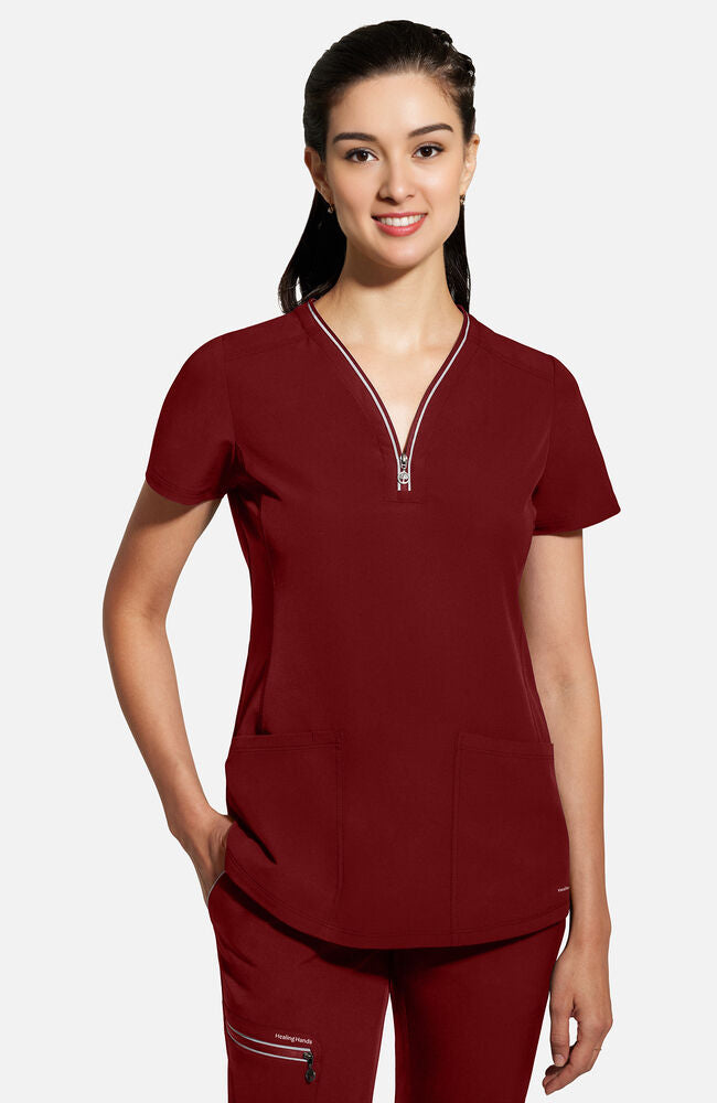 360 by Healing Hands Women's Sonia Zip Y-Neck Scrub Top