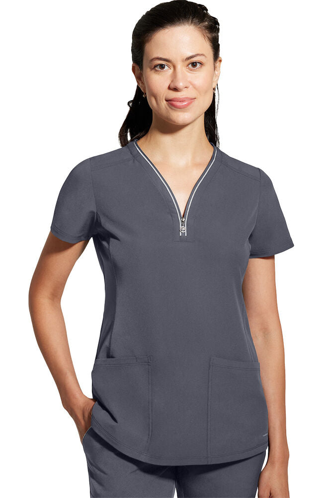 360 by Healing Hands Women's Sonia Zip Y-Neck Scrub Top