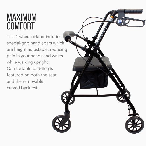 Dynarex-RPRL-10S08 Duo Rollator Padded Seat Black, 1 EA