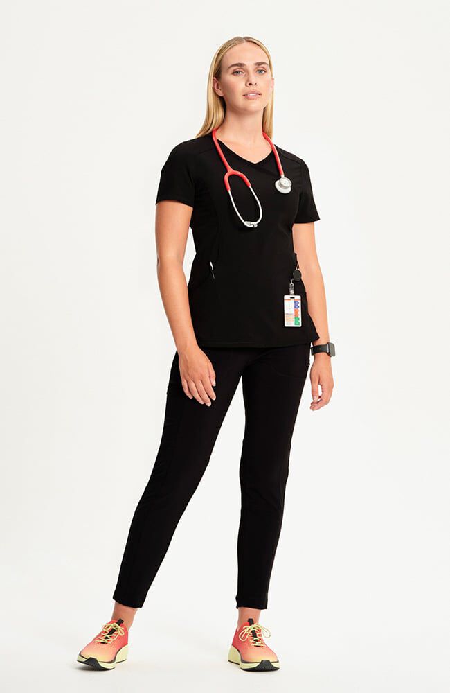 Infinity Women's 4-Pocket Knit Panel Mock Wrap Scrub Top