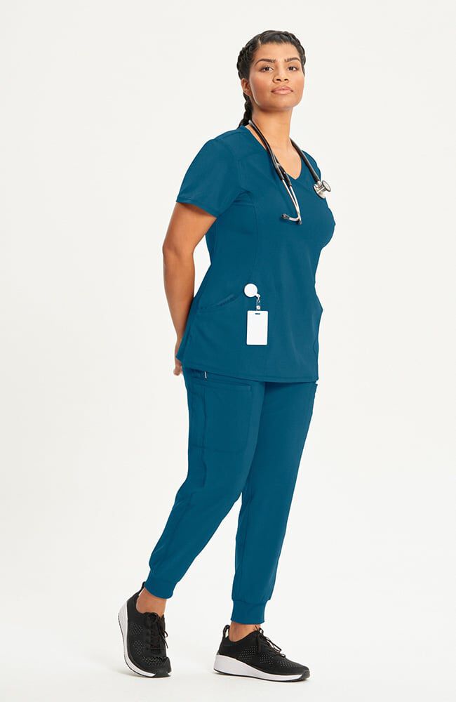 Infinity Women's 4-Pocket Knit Panel Mock Wrap Scrub Top