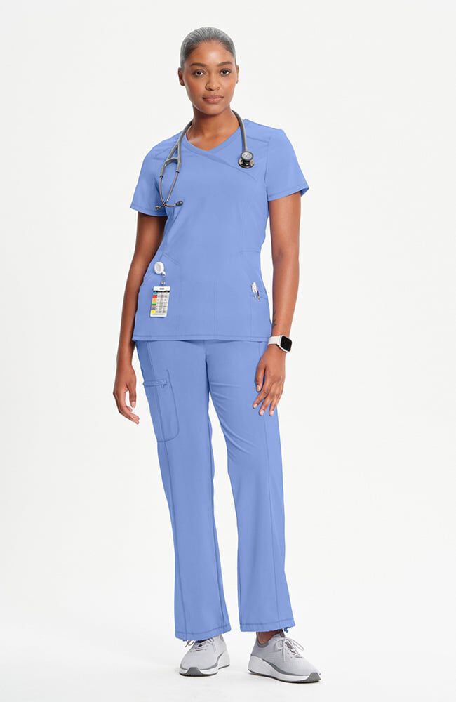 Infinity Women's 4-Pocket Knit Panel Mock Wrap Scrub Top