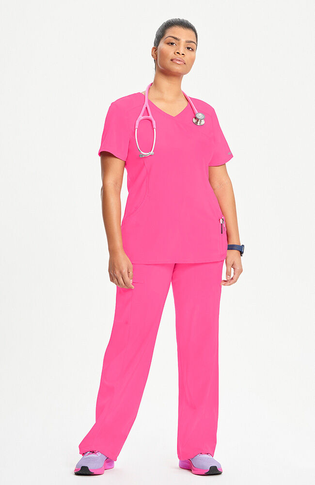 Infinity Women's 4-Pocket Knit Panel Mock Wrap Scrub Top