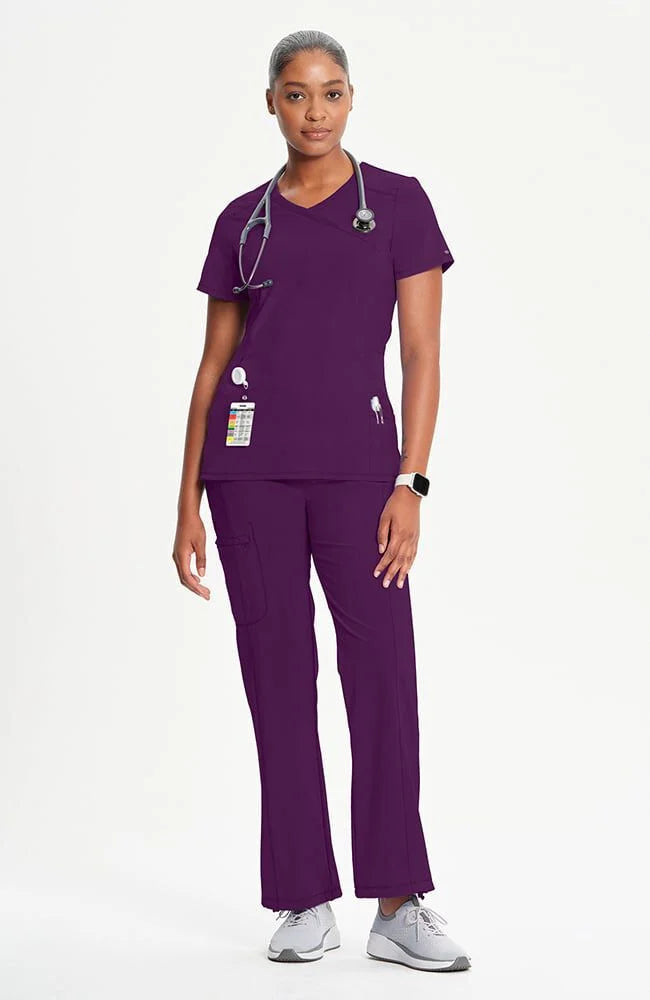 Infinity Women's 4-Pocket Knit Panel Mock Wrap Scrub Top