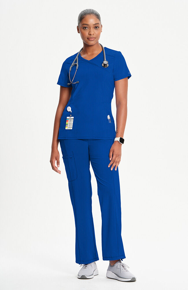 Infinity Women's 4-Pocket Knit Panel Mock Wrap Scrub Top