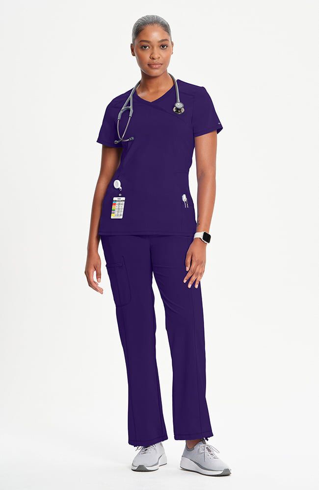 Infinity Women's 4-Pocket Knit Panel Mock Wrap Scrub Top