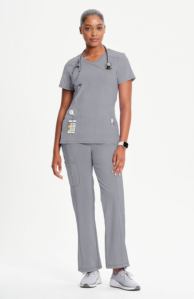 Infinity Women's 4-Pocket Knit Panel Mock Wrap Scrub Top