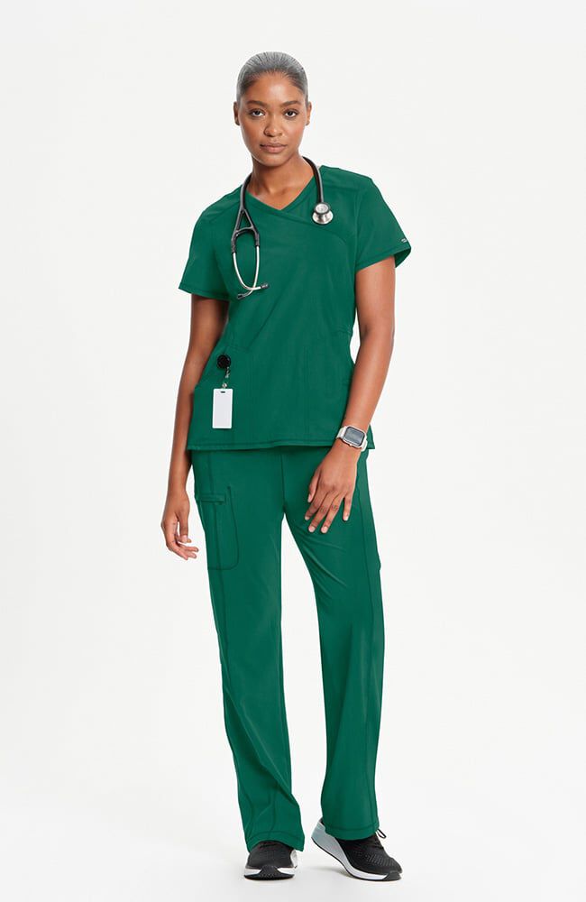 Infinity Women's 4-Pocket Knit Panel Mock Wrap Scrub Top