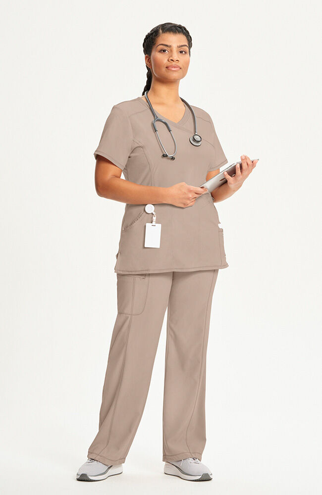 Infinity Women's 4-Pocket Knit Panel Mock Wrap Scrub Top