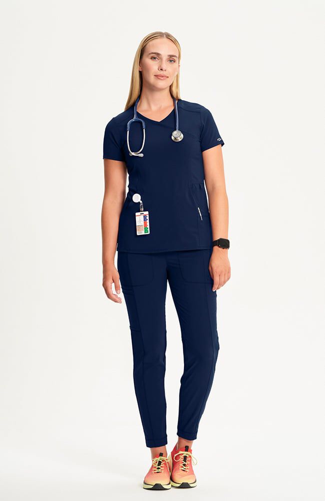 Infinity Women's 4-Pocket Knit Panel Mock Wrap Scrub Top