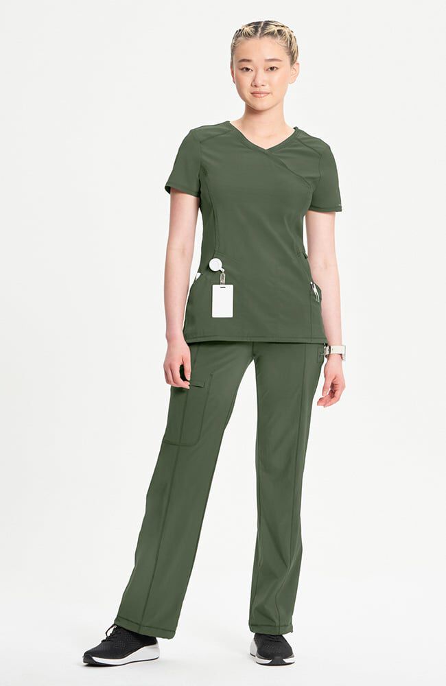 Infinity Women's 4-Pocket Knit Panel Mock Wrap Scrub Top