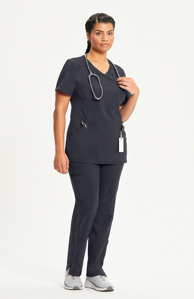 Infinity Women's 4-Pocket Knit Panel Mock Wrap Scrub Top