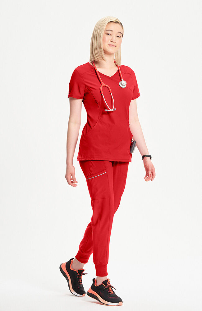 Infinity Women's 4-Pocket Knit Panel Mock Wrap Scrub Top