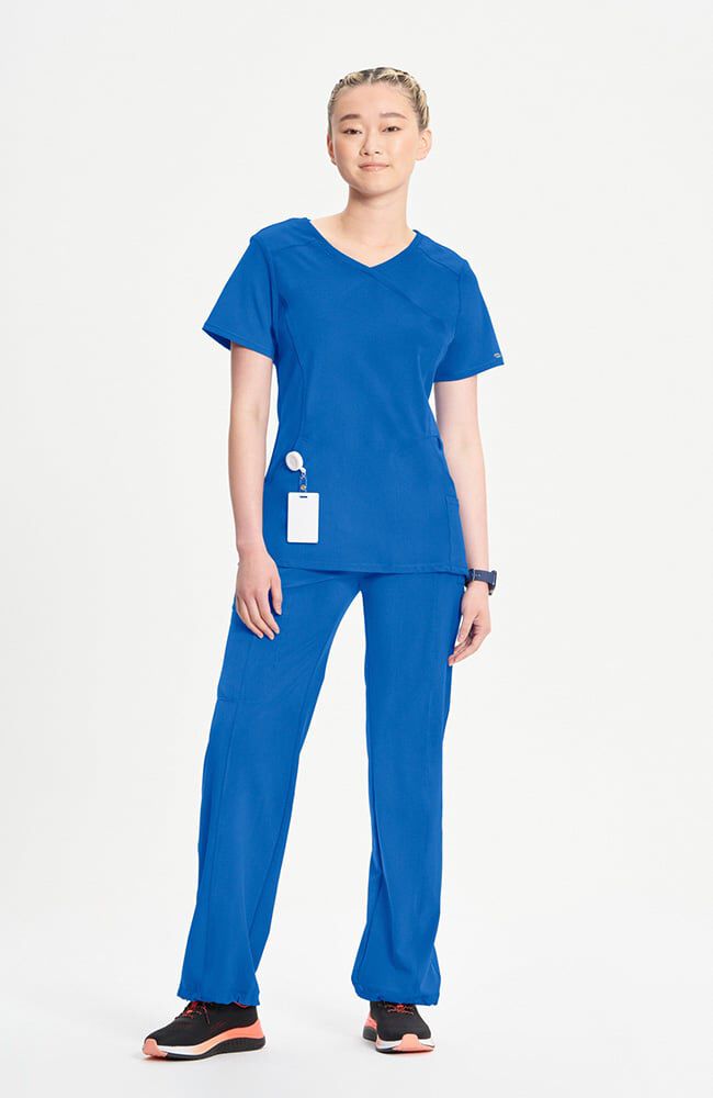 Infinity Women's 4-Pocket Knit Panel Mock Wrap Scrub Top