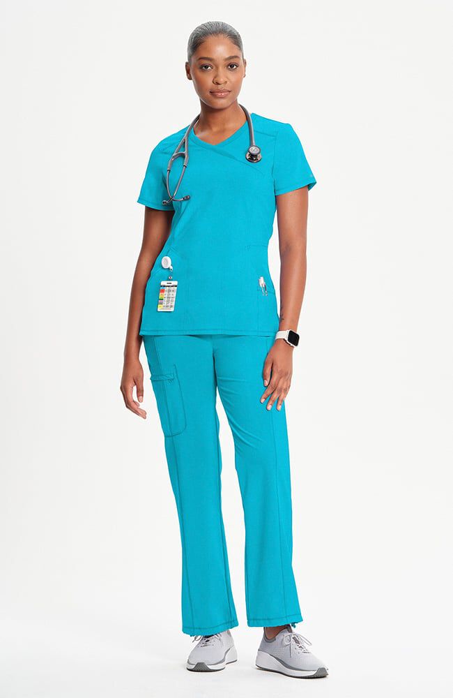 Infinity Women's 4-Pocket Knit Panel Mock Wrap Scrub Top