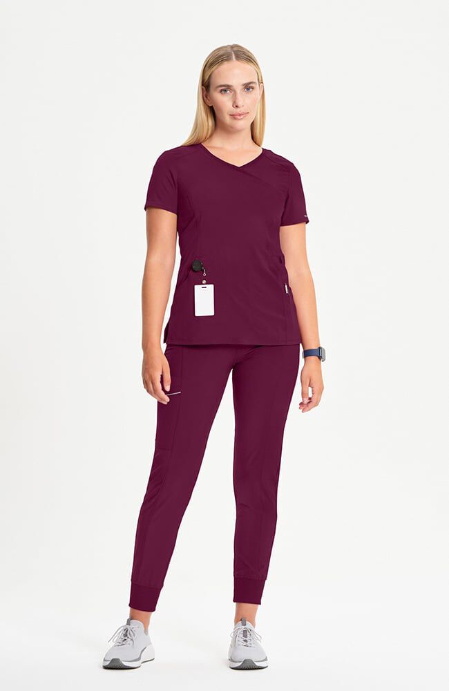 Infinity Women's 4-Pocket Knit Panel Mock Wrap Scrub Top