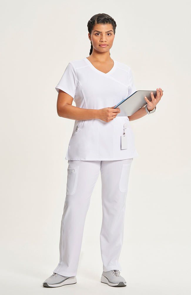 Infinity Women's 4-Pocket Knit Panel Mock Wrap Scrub Top